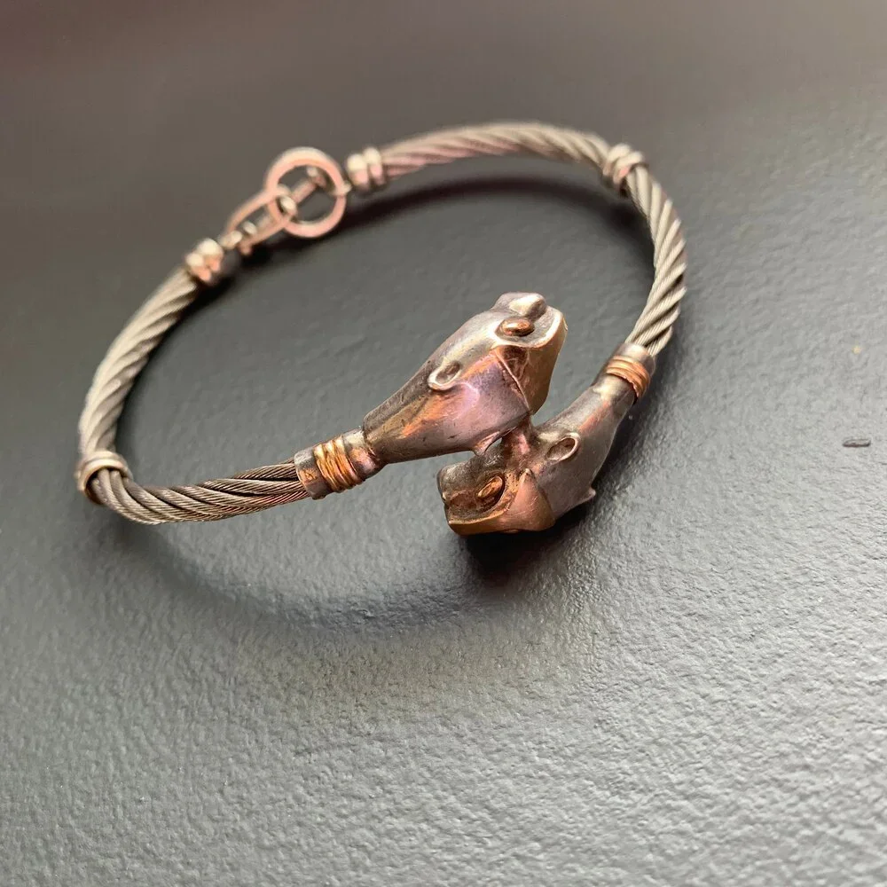 Mod Modern Sterling Silver 18kt gold . Panther Bangle Bracelet - Picture 3 of 10